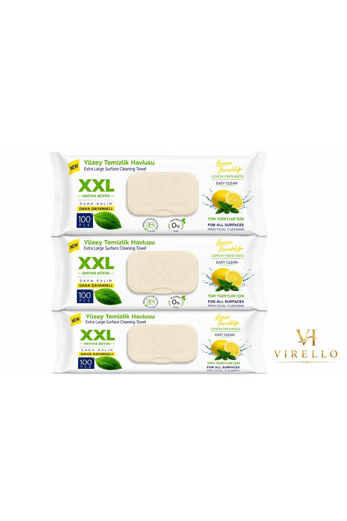 Set 3 pachete șervețele umede XXL pentru curățarea suprafețelor, Lemon Freshness, 100 buc/pachet