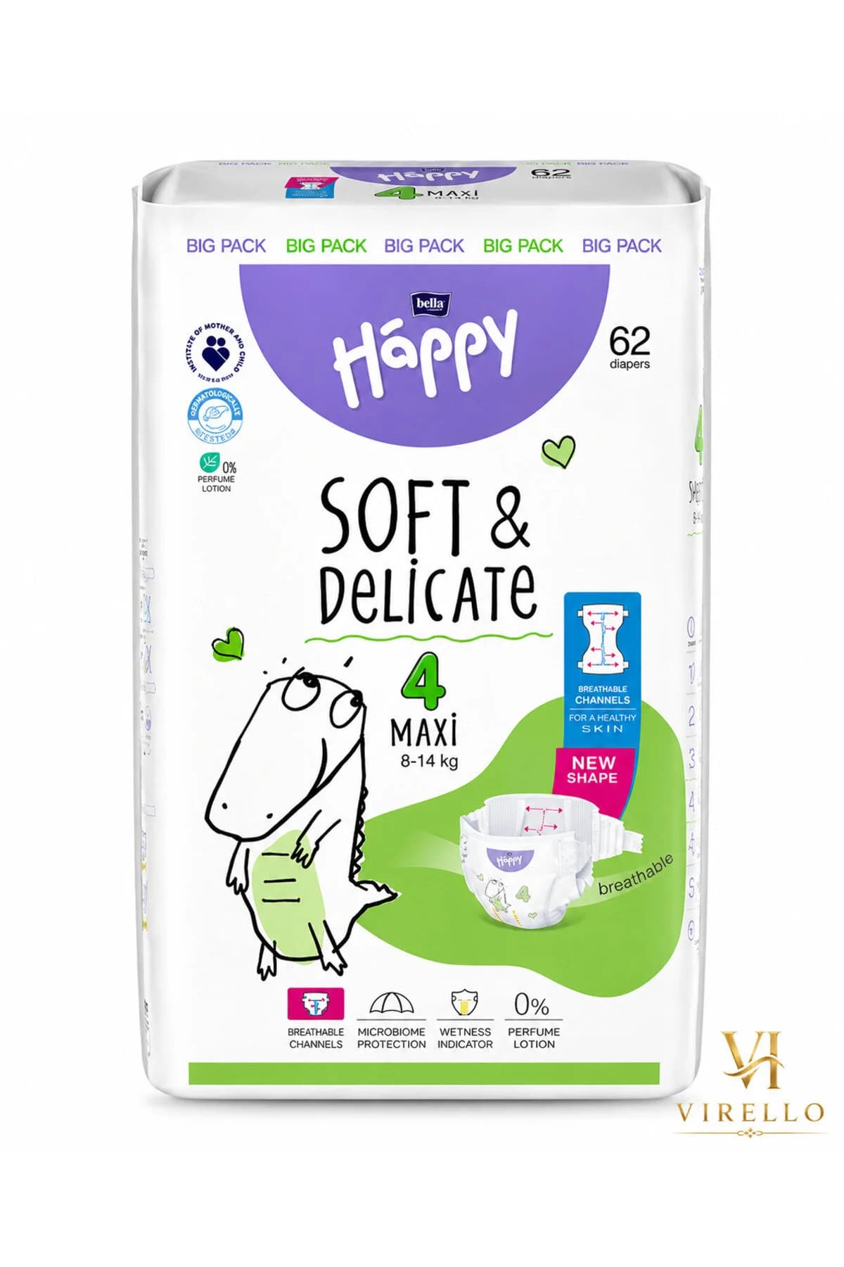 Scutece Soft & Delicate Nr. 4 Maxi, 8–14 kg, 62 bucăți