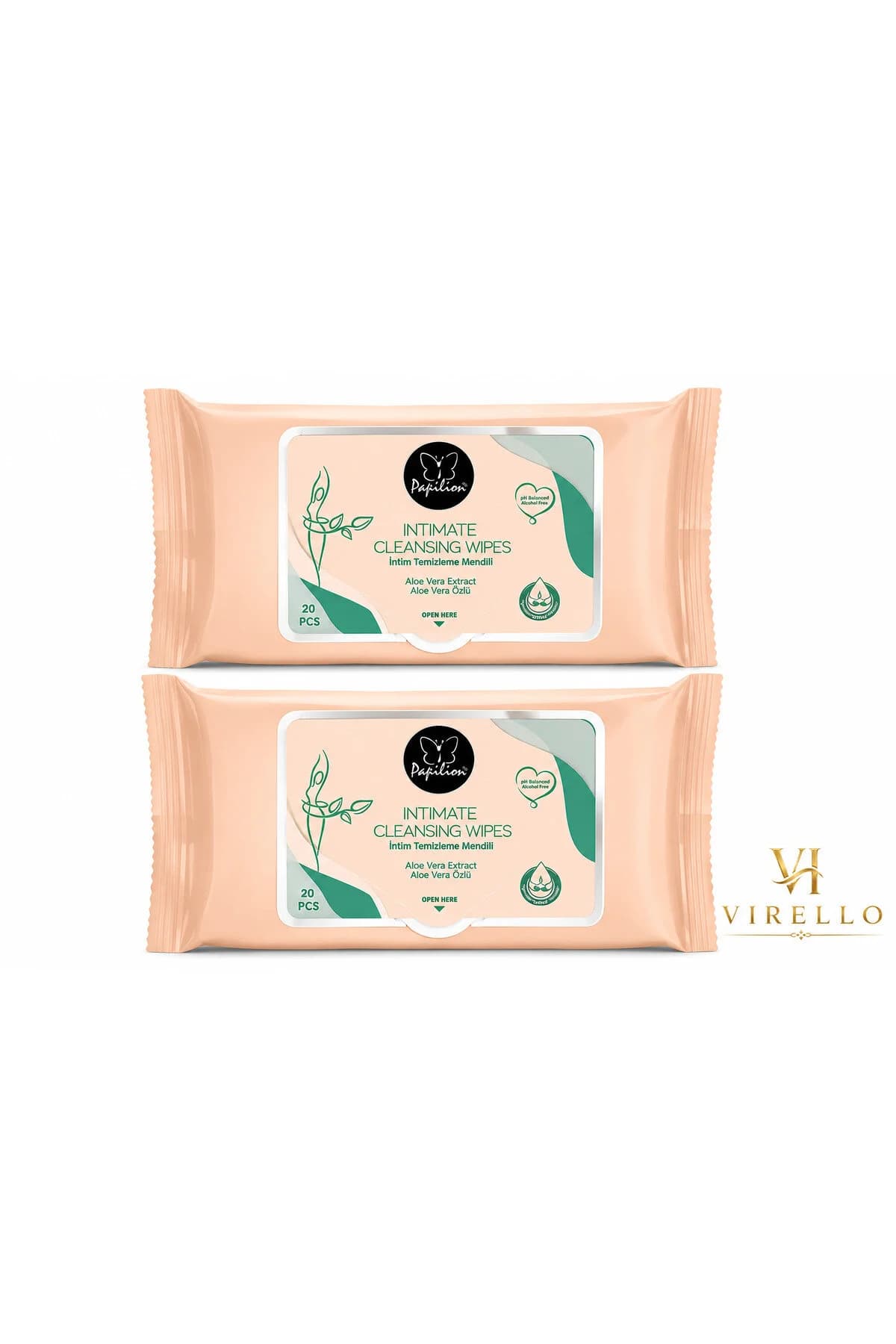 Set 2 pachete șervețele umede pentru igienă intimă Papilion, Aloe Vera, 20 buc/pachet