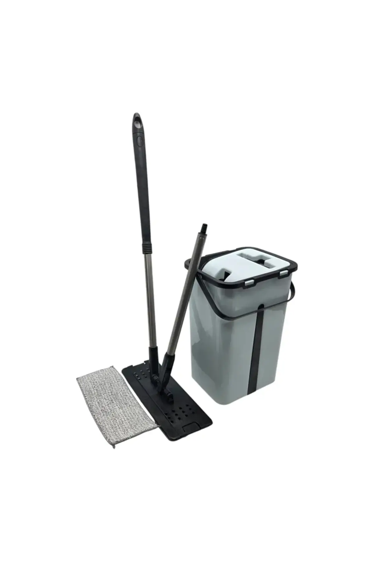 Set mop plat cu găleată mare, mâner din oțel inoxidabil și lavetă din microfibră pentru curățarea podelelor