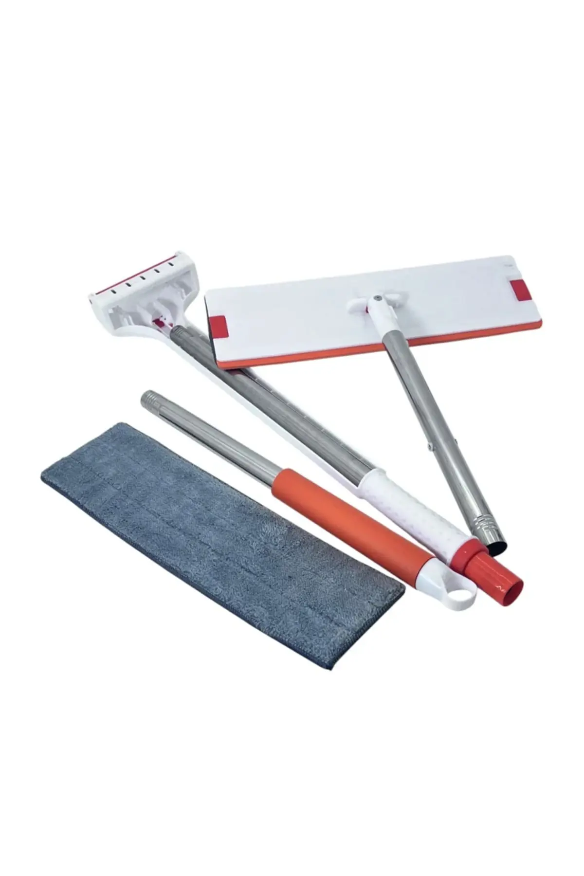 Set mop plat cu rezervor și lavetă din microfibră – Sistem de stoarcere, Mâner metalic reglabil, 360 ° Rotație, ideală pentru pardoseli umede și uscate