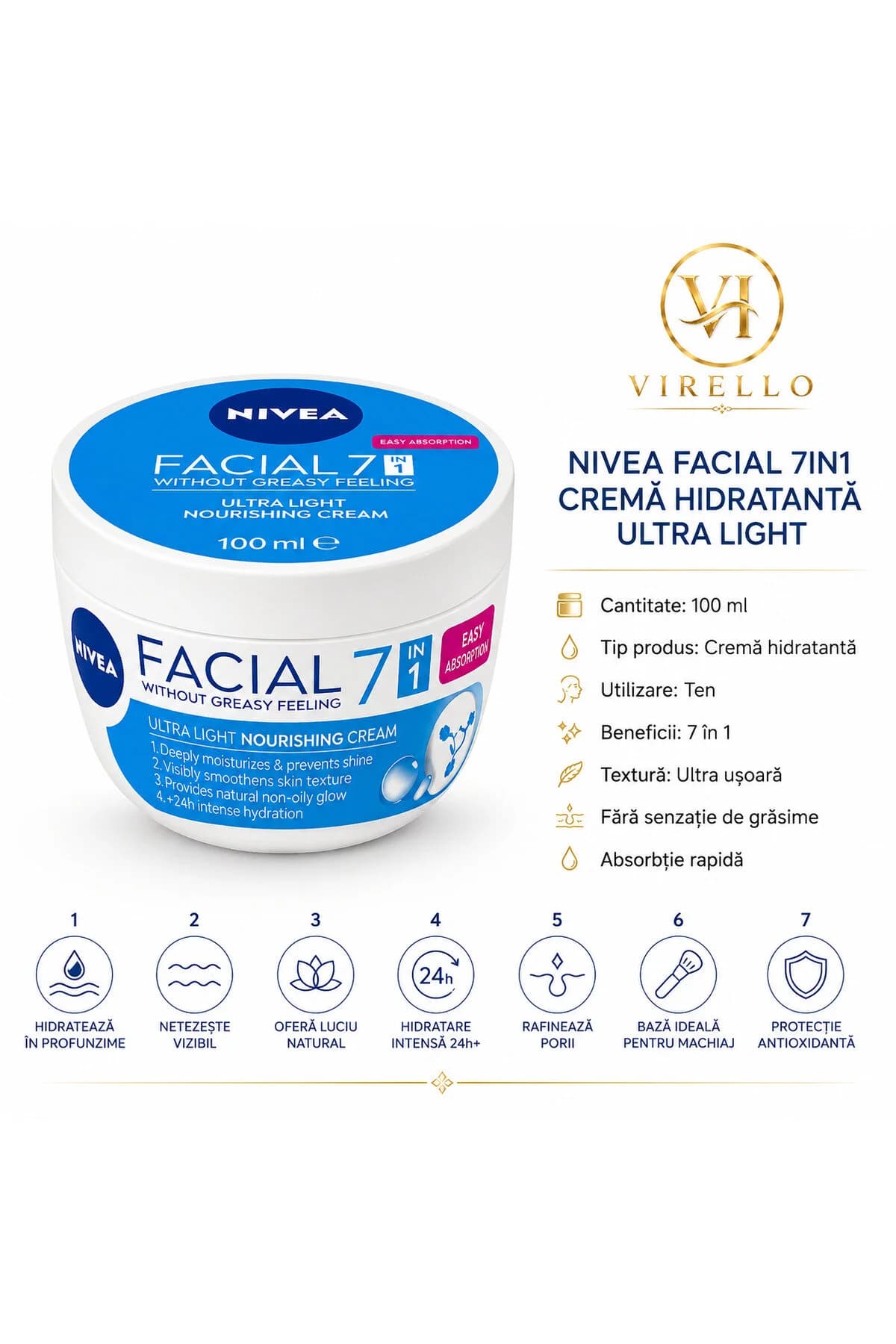 Facial 7in1 Cremă Hidratantă Ultra Light pentru Ten, 100 ml