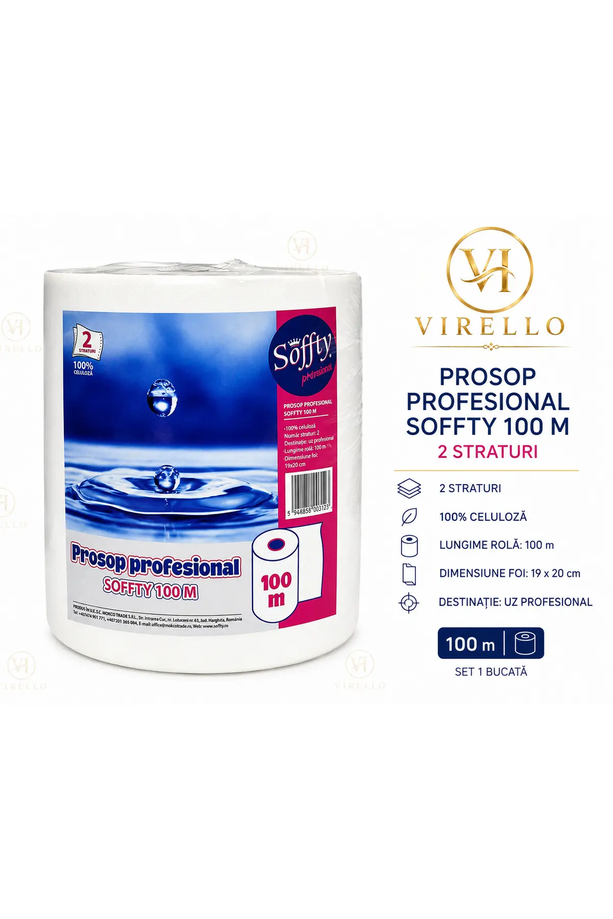 Prosop Profesional Soffty, 2 Straturi, 100% Celuloză, Rolă 100 m