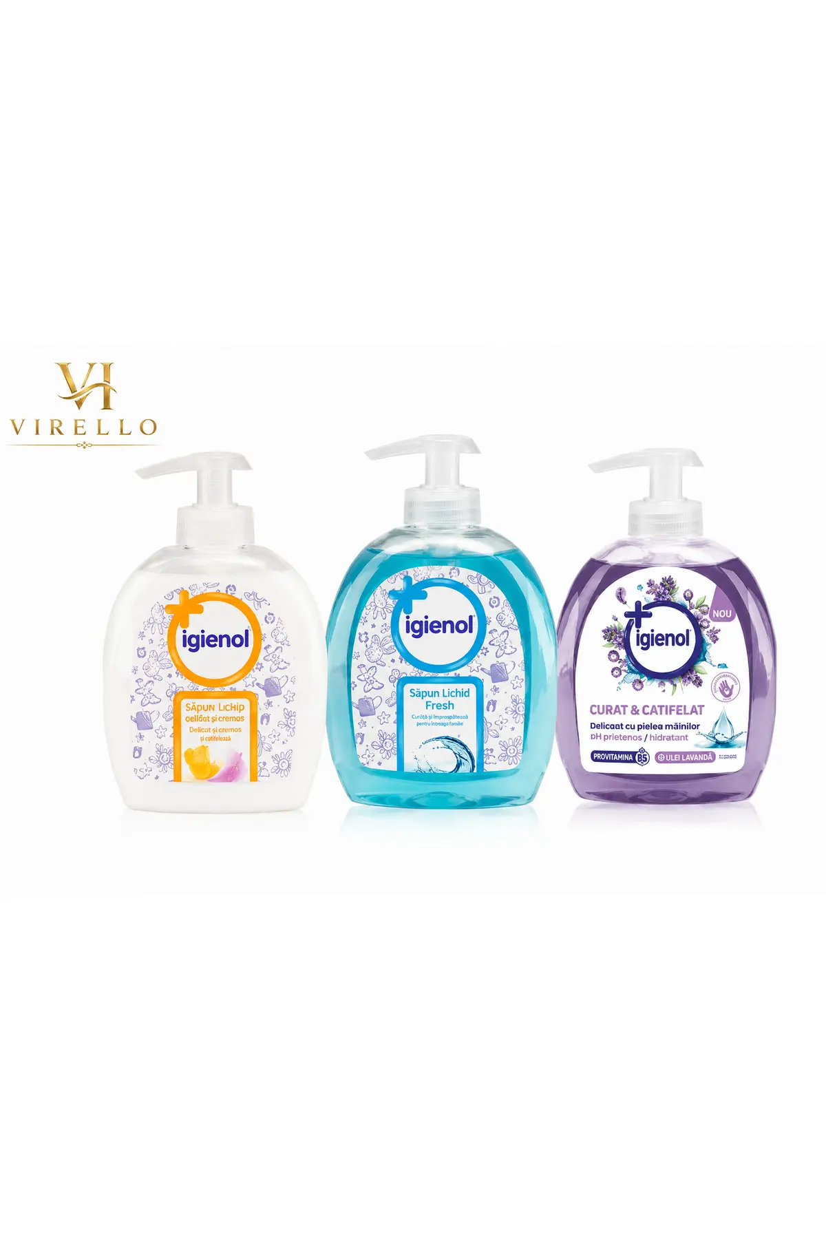 Set 3 Săpunuri Lichide Igienol, Cream, Fresh și Lavandă, 3 x 300 ml
