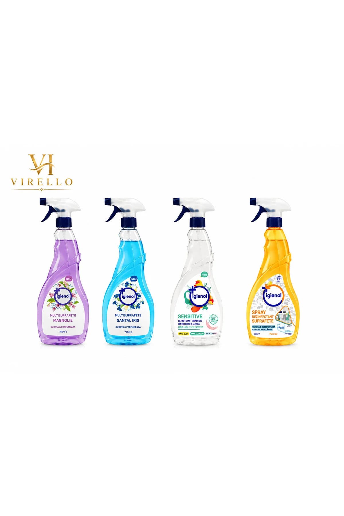 Set 4 Soluții Spray pentru Suprafețe, Magnolie, Santal Iris, Sensitive și Lămâie, 4 x 750 ml