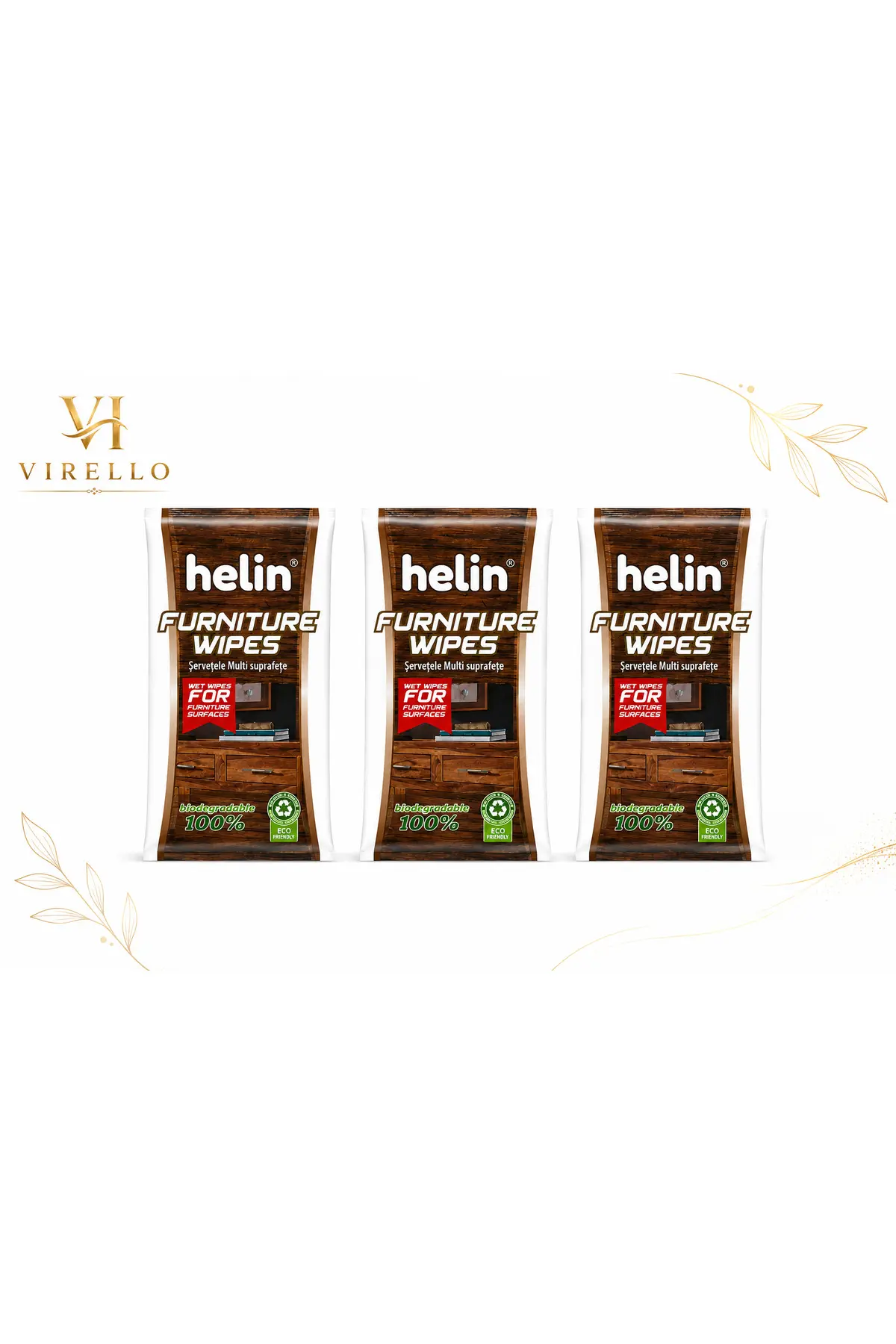 Set 3 x Șervețele umede Furniture Wipes pentru mobilă și suprafețe din lemn, 60 buc/pachet