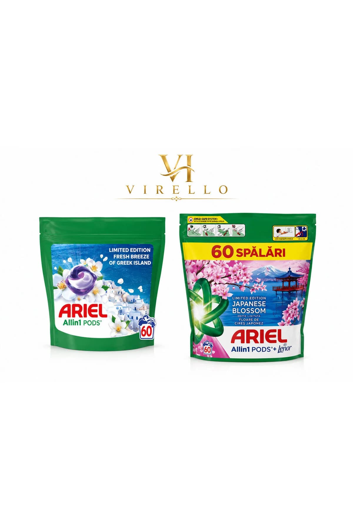 Set 2 x Ariell All in 1 PODS, Fresh Breeze & Japanese Blossom, 60 capsule fiecare, 120 capsule în total