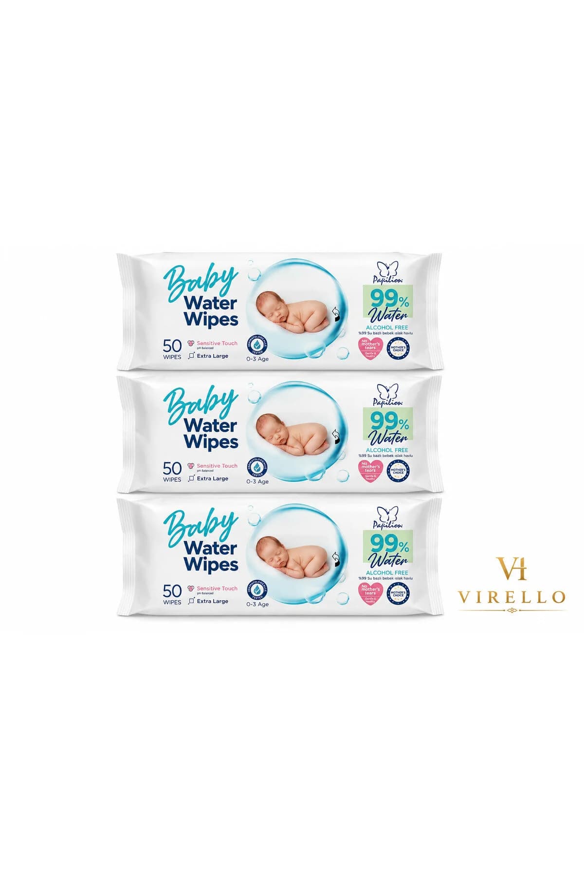 Set 3 pachete șervețele umede pentru bebeluși Baby Water Wipes, 99% apă, 50 buc/pachet