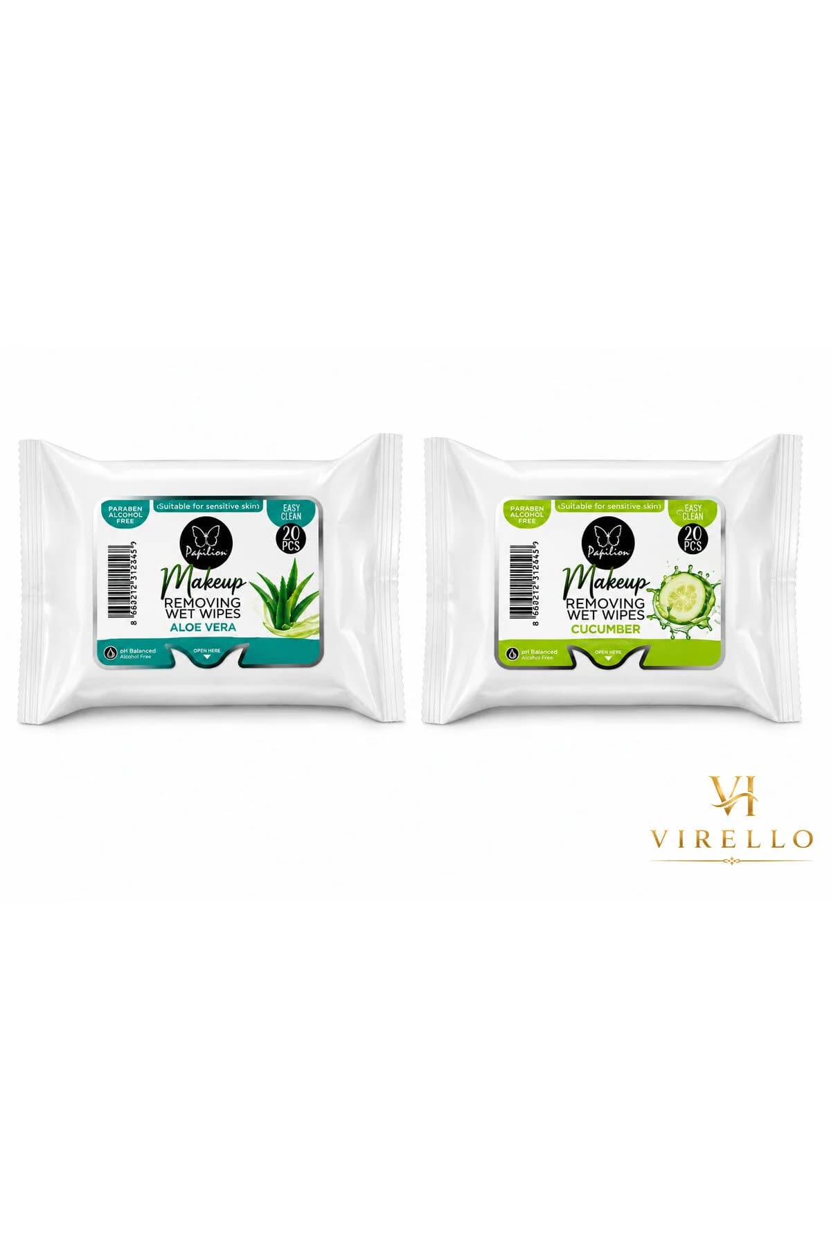 Set 2 pachete șervețele demachiante Papilion, Aloe Vera & Castravete, 20 buc/pachet