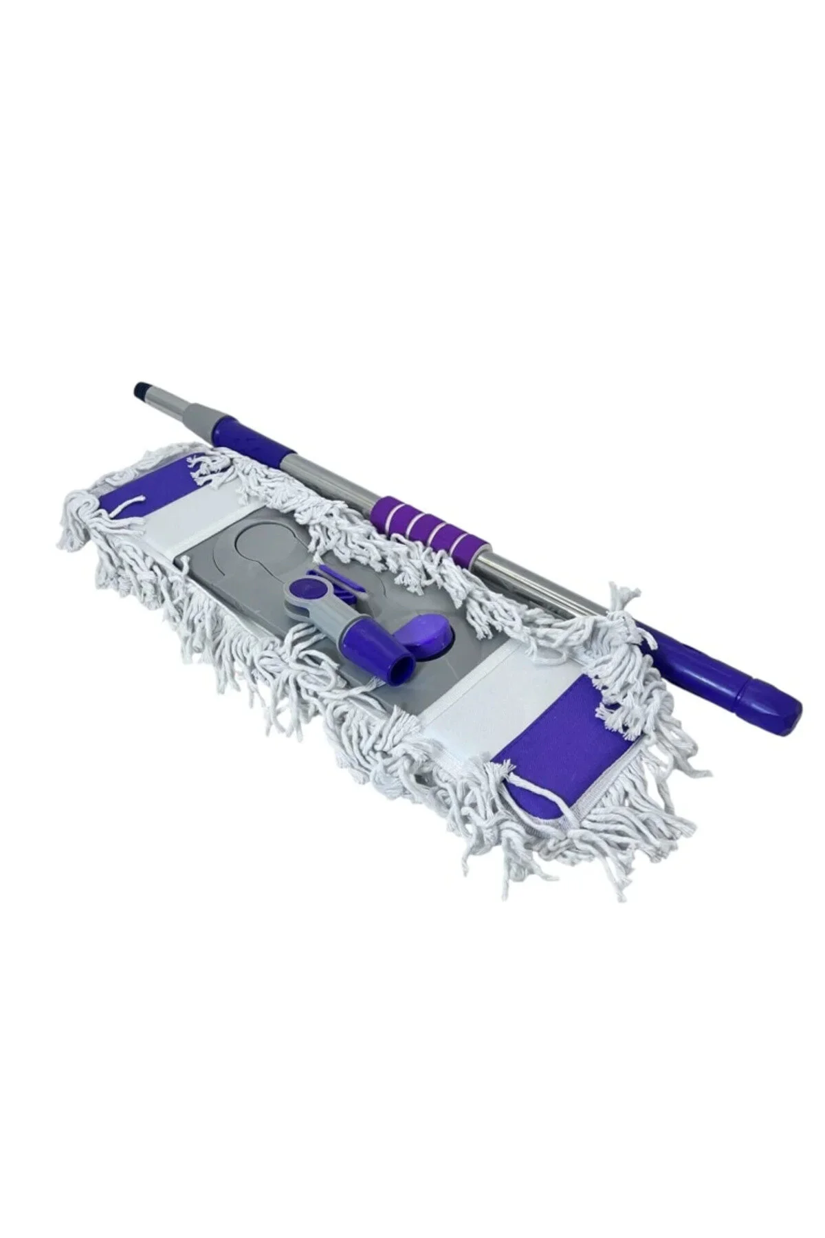 Mop plat cu mâner de 55 cm – Microfibră și poliester, Mâner metalic reglabil, Cap pivotant pentru curățare umedă și uscată
