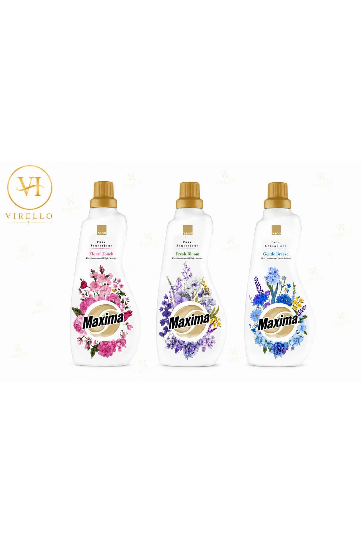 Set 3 balsamuri de rufe Maxima Pure Sensations, Floral Touch, Fresh Bloom și Gentle Breeze, 1 L, 40 spălări