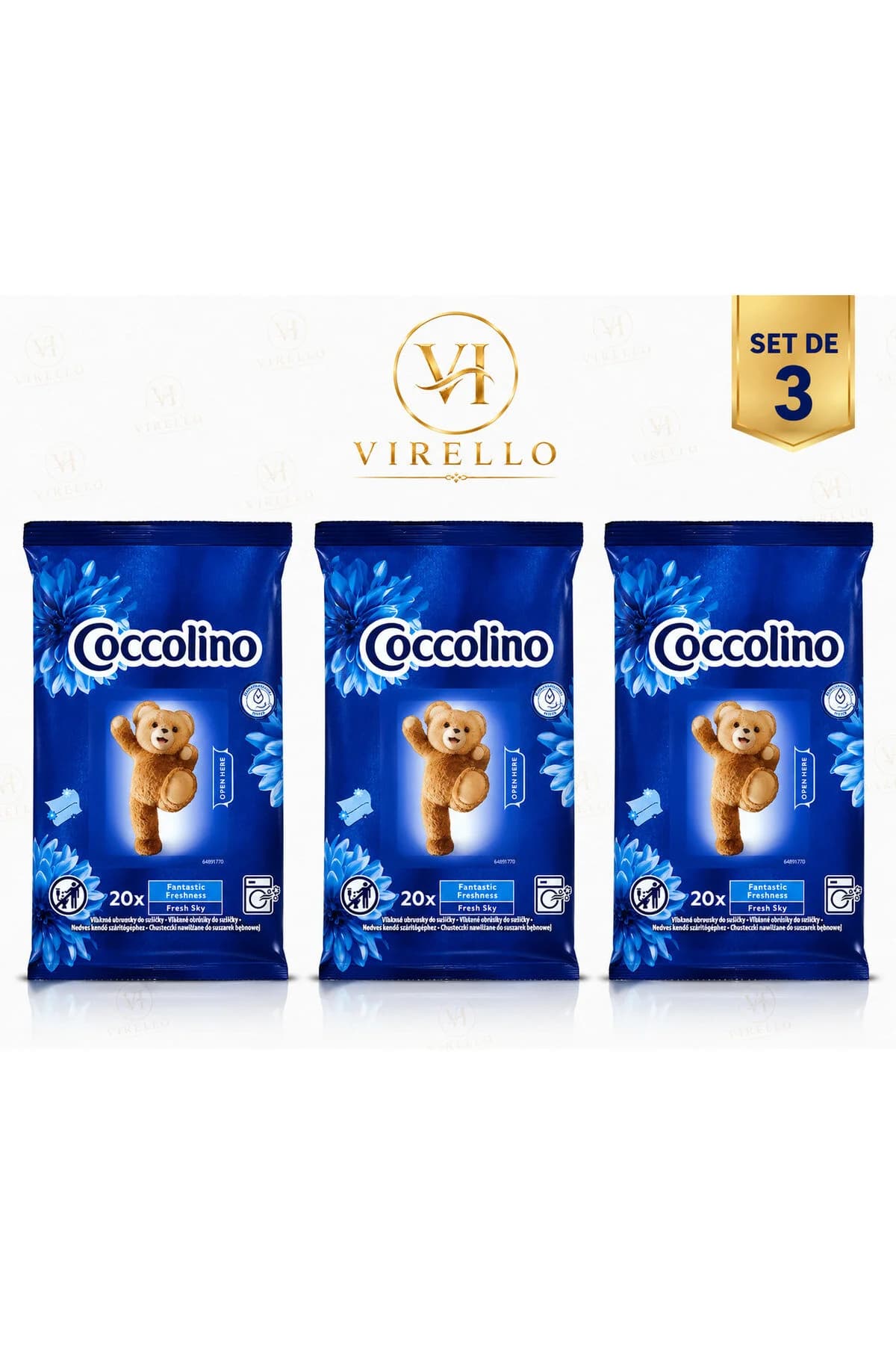 Set 3 x Șervețele Parfumate pentru Uscător Fresh Sky, 20 buc/pachet