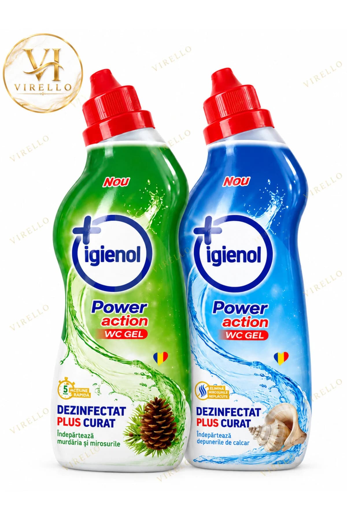 Set 2 x Power Action WC Gel, Dezinfectant și Curățare, 750 ml – 2 variante