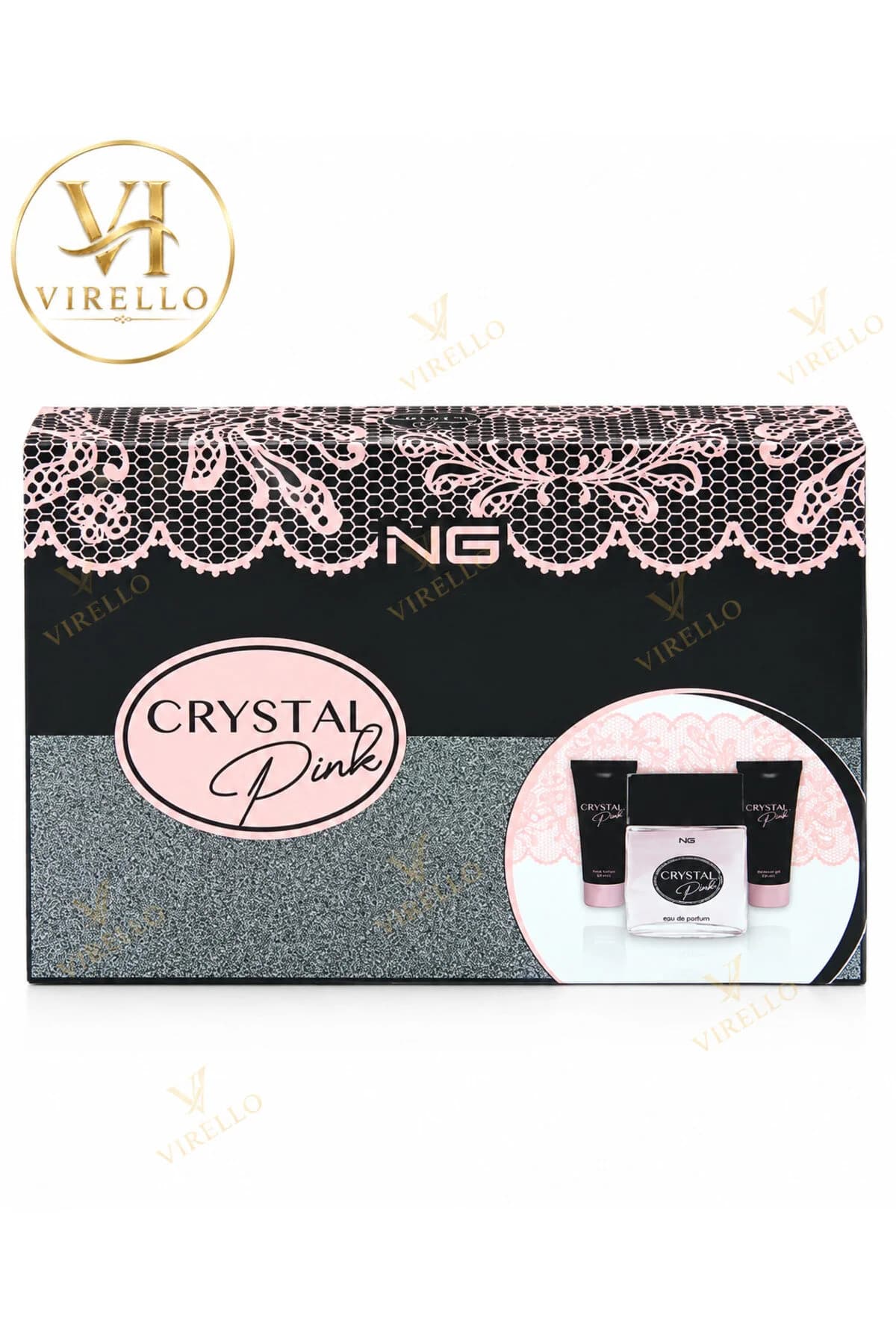 Casetă Cadou NG Crystal Pink – Parfum EDP 100 ml + Gel de Duș 50 ml + Loțiune de Corp 50 ml
