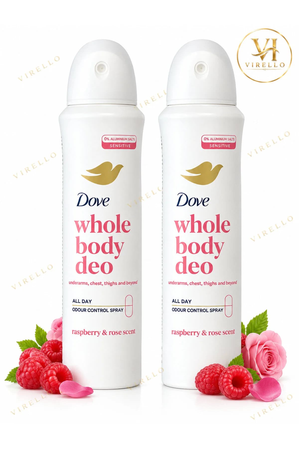 Set 2 x Spray Antiperspirant pentru Întregul Corp, cu parfum de Zmeură și Trandafir, 150 ml