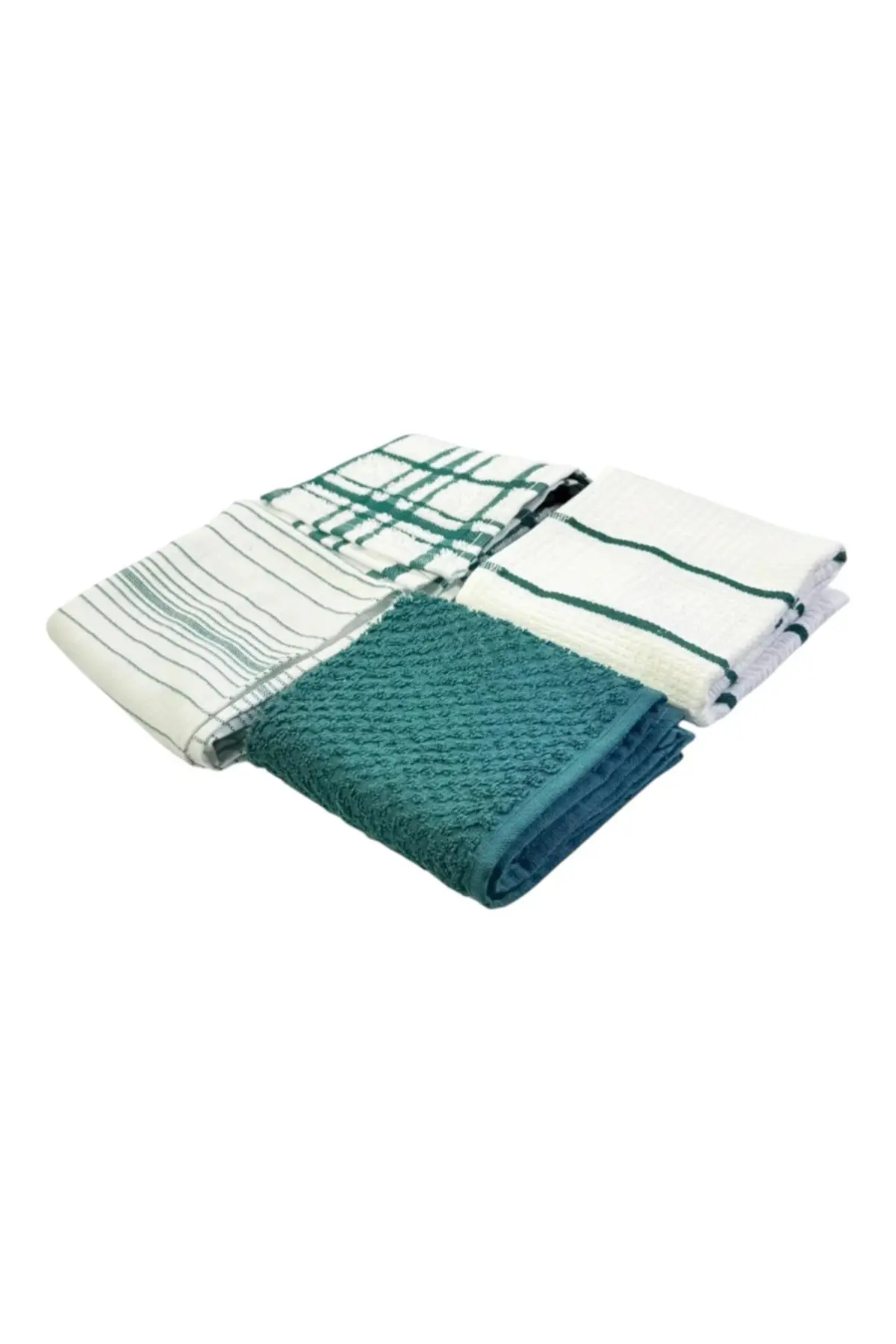 Set de 4 prosoape de bucătărie din bumbac 100% – 30 x 55 cm, model verde-alb, pentru uz zilnic