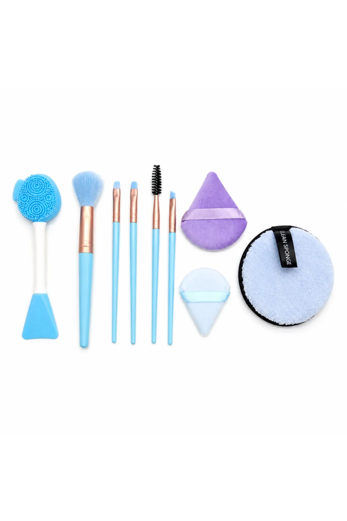 Set de machiaj cu pensule, bureți și accesorii cosmetice, kit complet pentru aplicarea fondului de ten, pudrei, fardului de pleoape și conturului