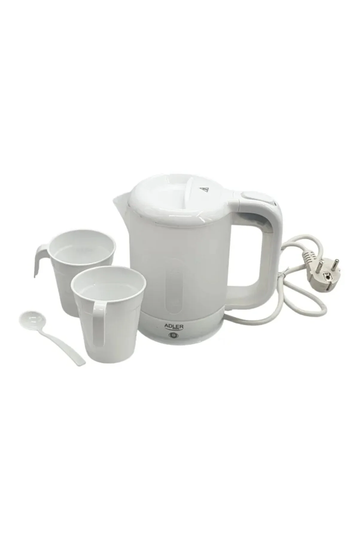 AD 1381 Fierbător electric din plastic cu 2 căni și lingură, fierbător compact pentru călătorii și hotel