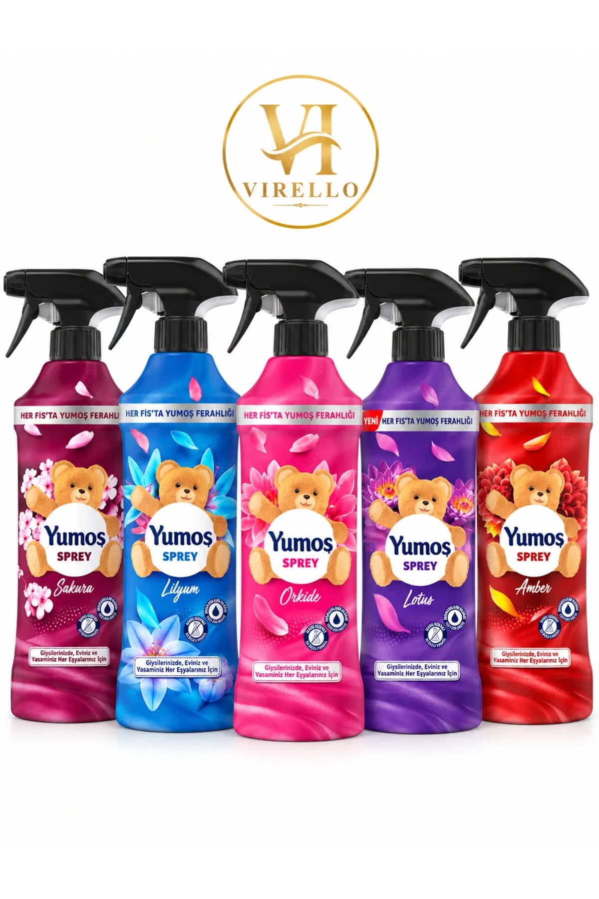 Set 5 Spray-uri Parfumate pentru Textile Yumos, 450 ml/Buc, Arome Asortate