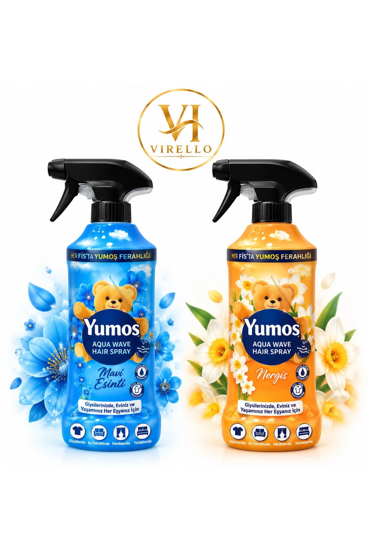 Set 2 Spray-uri Parfumate pentru Haine și Textile Yumos, 430 ml/Buc, Mavi + Nergis