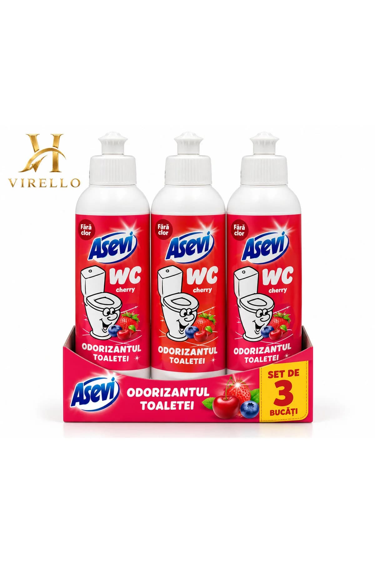 Set 3 Odorizante Lichide pentru Baie și WC Cherry, 200 ml/buc – 600 ml