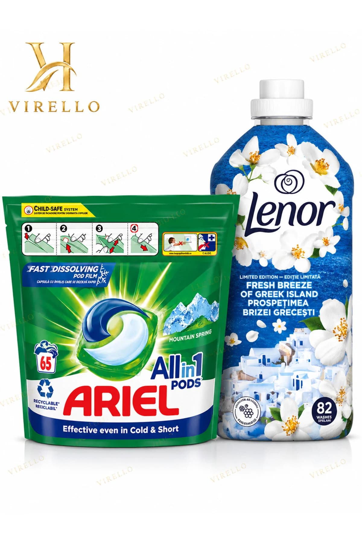Set Detergent Ariell All in 1 Pods Mountain Spring 65 Capsule + Balsam Fresh Breeze 82 Spălări