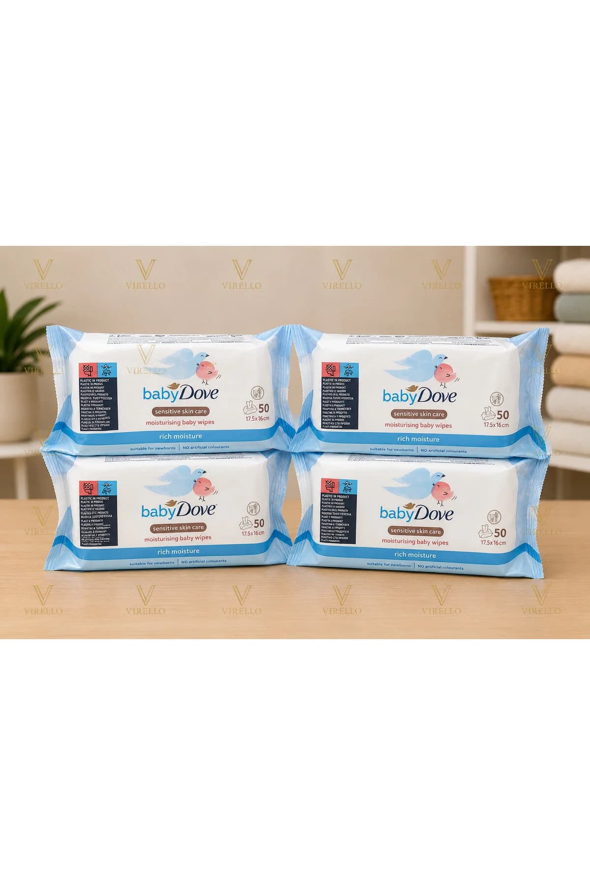 Set 4 Pachete Șervețele Umede Baby Rich Moisture Sensitive Skin Care, 50 buc/pachet – 200 Șervețele
