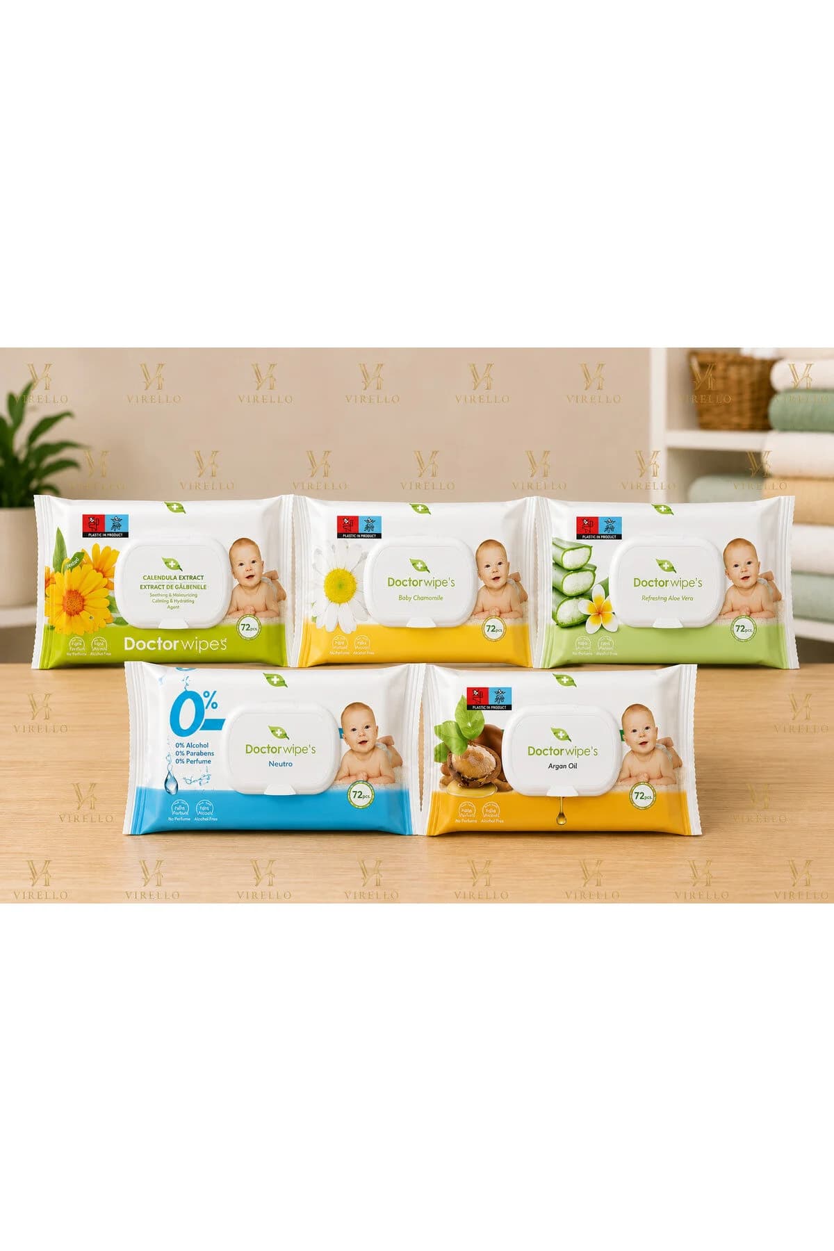 Set 5 Pachete Șervețele Umede Doctor Wipe’s pentru Bebeluși, 72 buc/pachet – 360 Șervețele