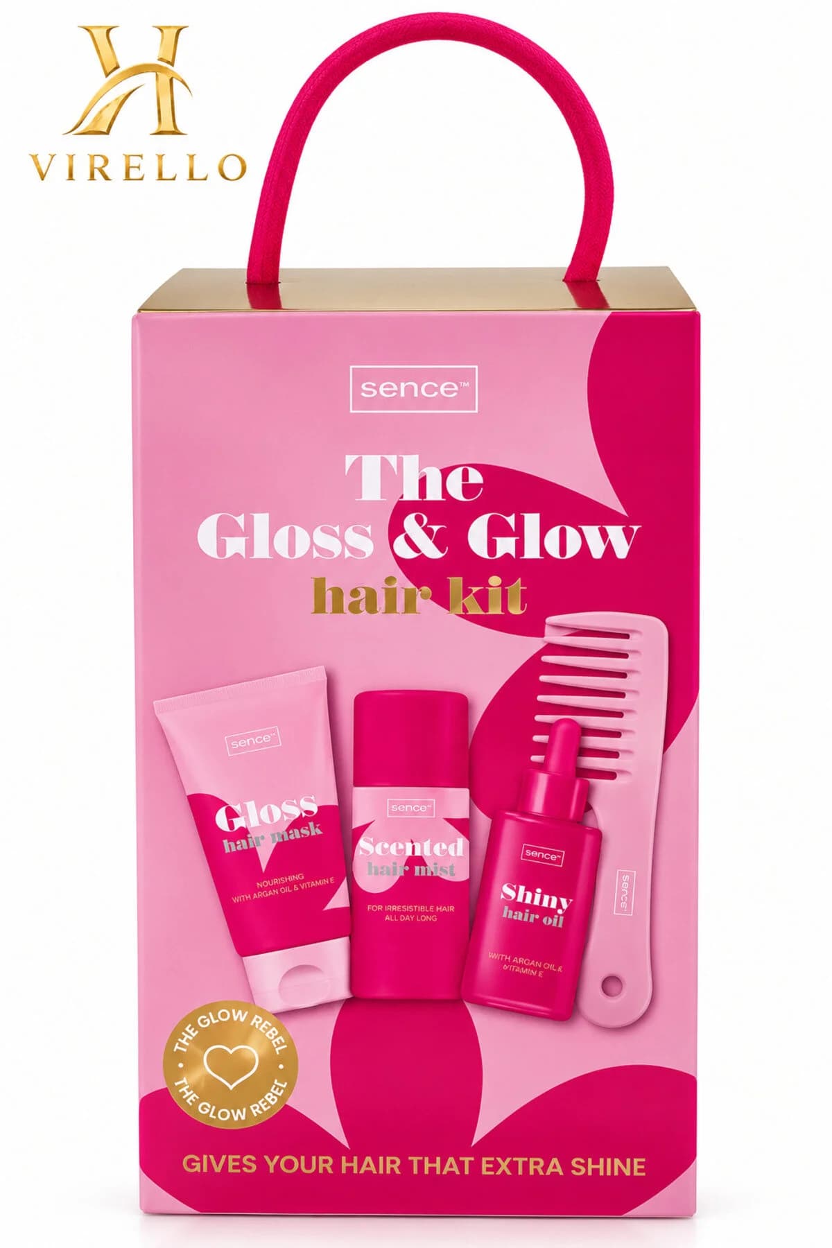 Set Îngrijire Păr The Gloss & Glow – Mască Păr 75 ml + Ulei 50 ml + Parfum Păr 50 ml + Perie