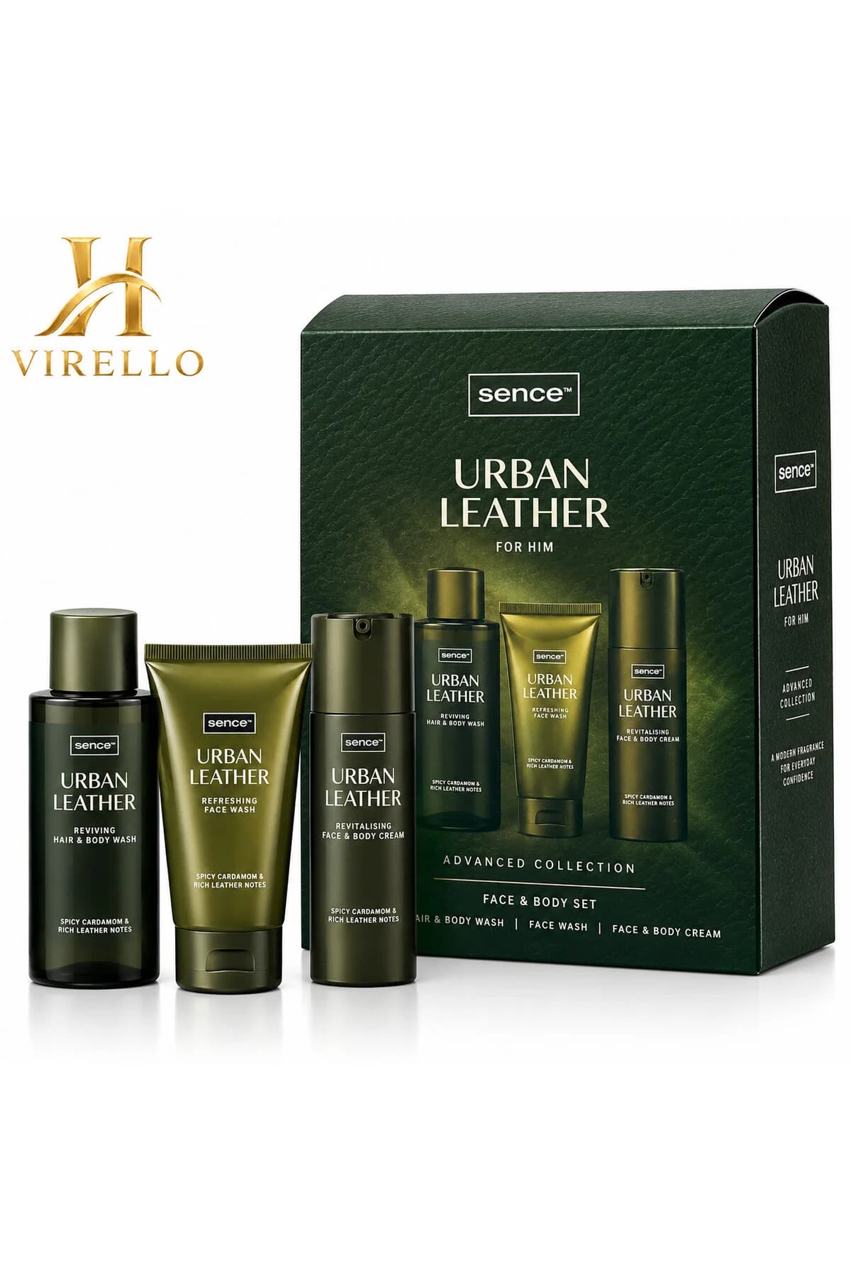 Casetă Cadou pentru Bărbați Urban Leather – Hair & Body Wash 150 ml + Face Wash 100 ml + Cremă Față & Corp 80 ml