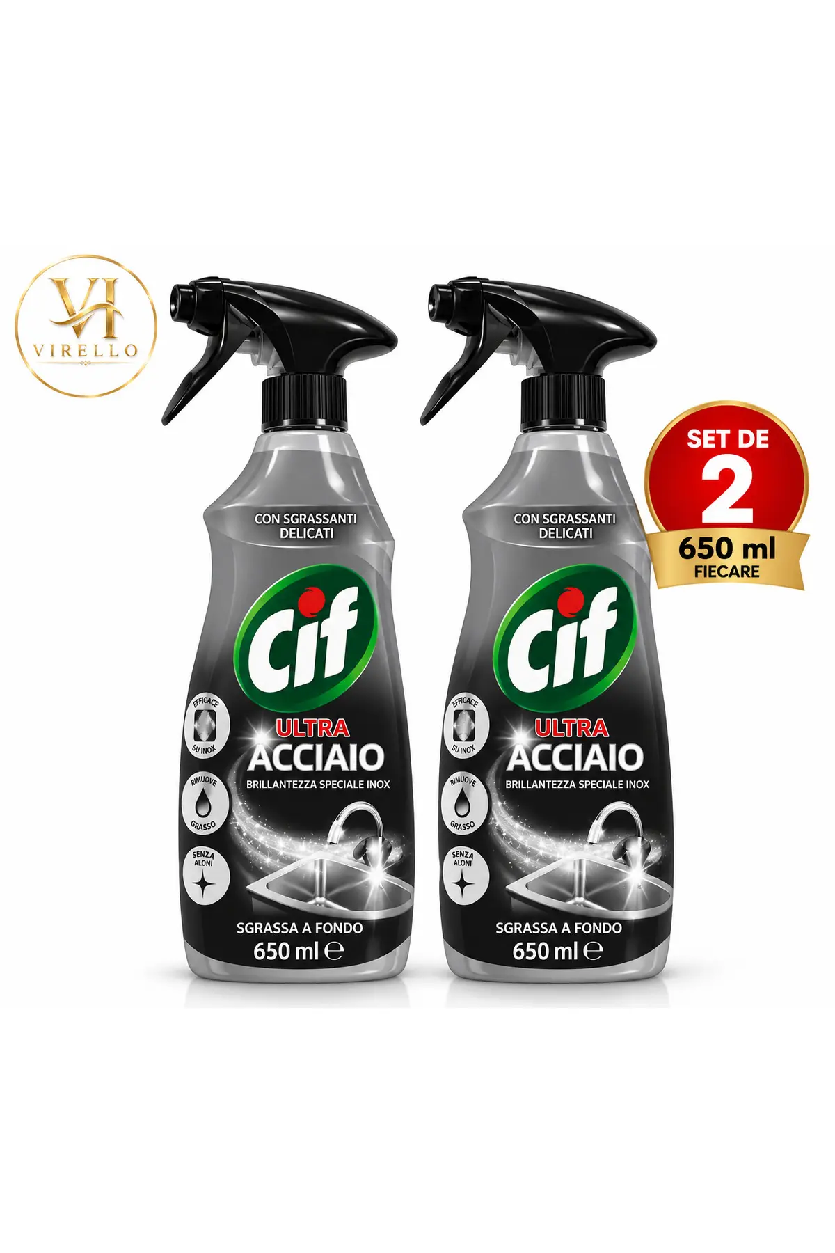 Set 2 x Ultra Acciaio Spray pentru Inox 650 ml