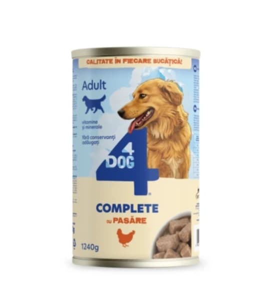 Hrană Umedă Câine Adult, 4DOG Conservă, Pui, 1240g