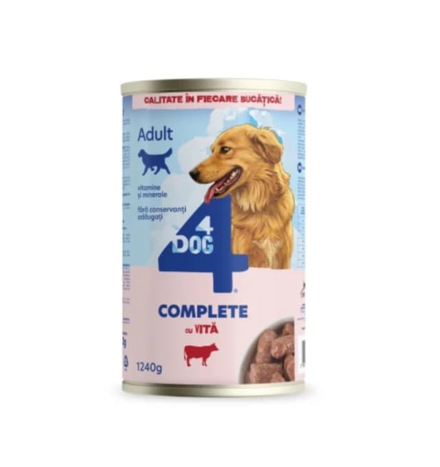 Hrană Umedă Câine Adult, 4DOG Conservă, Vită, 1240g