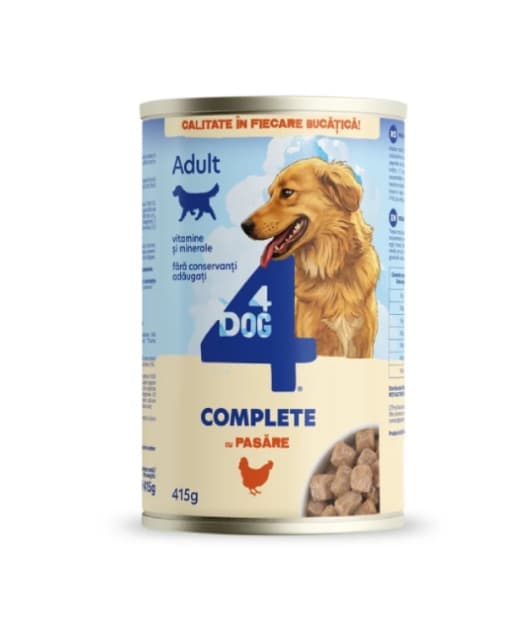 Hrană Umedă Câine Adult, 4DOG, Pui, Conservă, 415g