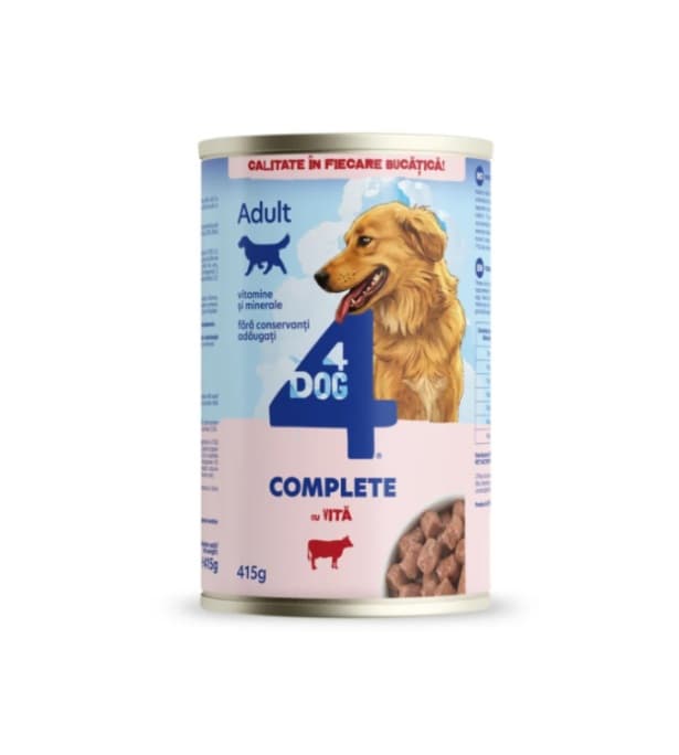 Hrană Umedă Câine Adult, 4DOG, Vită, Conservă 415g