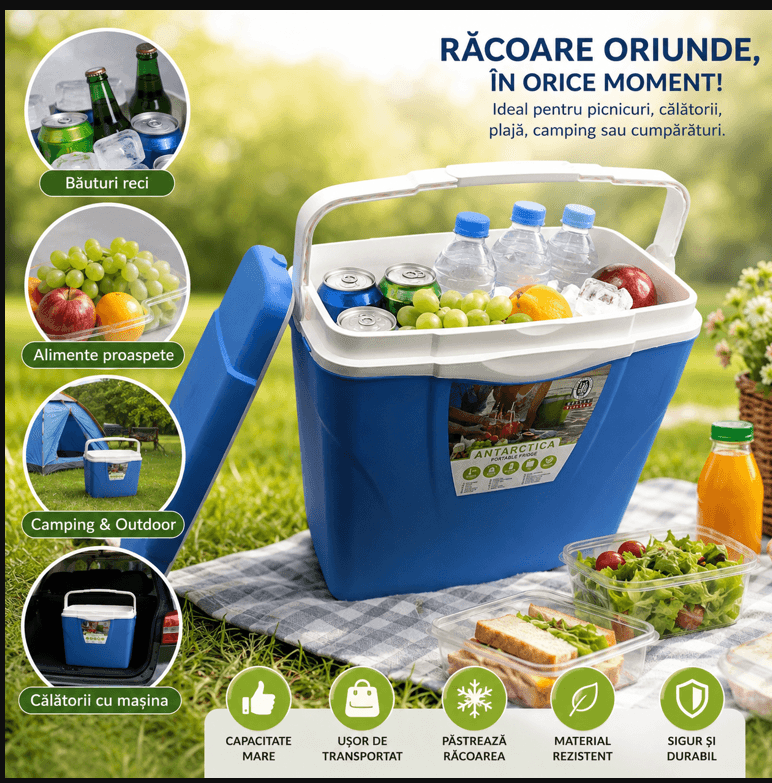 Ladă Frigorifică Portabilă 24L Agora pentru Camping, Picnic și Călătorii