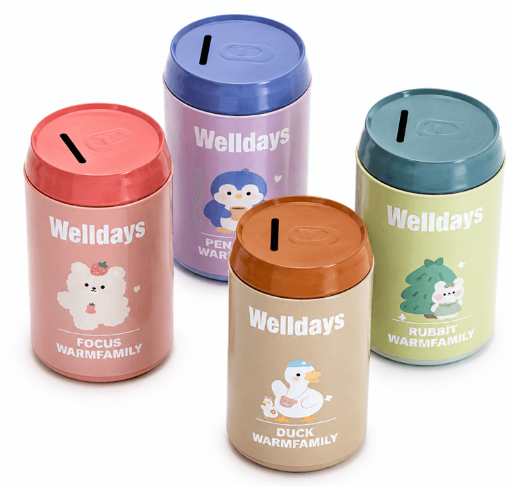 Pușculiță Metalică Decorativă pentru Economii, Cutie pentru Monede și Bancnote cu Design Colorat, Model Practic
