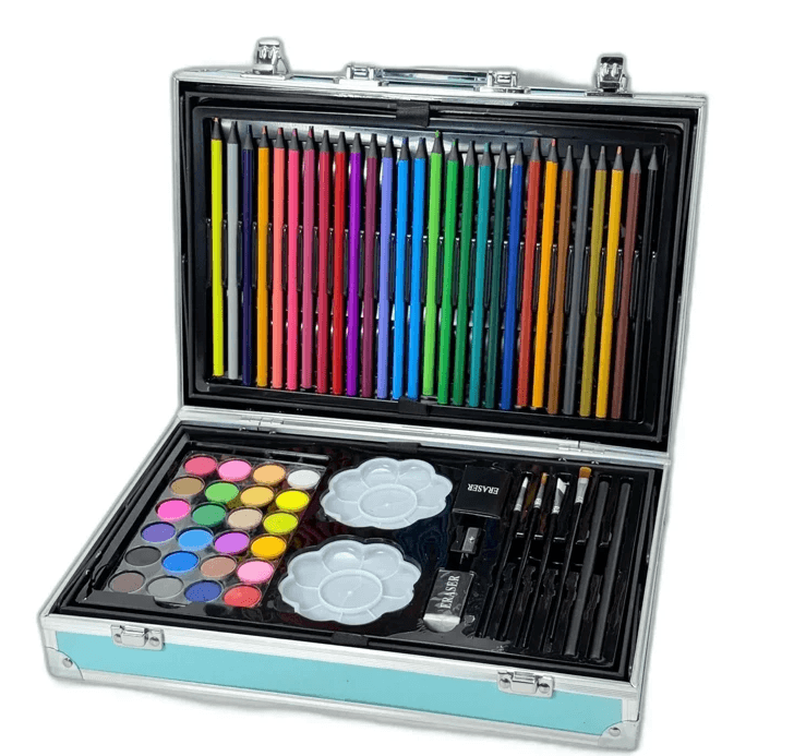 Set Complet Pictură și Desen în Valiză Artistică – Acuarele, Creioane Colorate și Accesorii Incluse