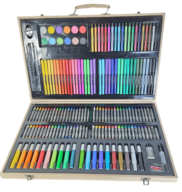 Trusă de Colorat 180 Piese pentru Copii și Adulți, Set Desen Complet în Cutie cu Mâner