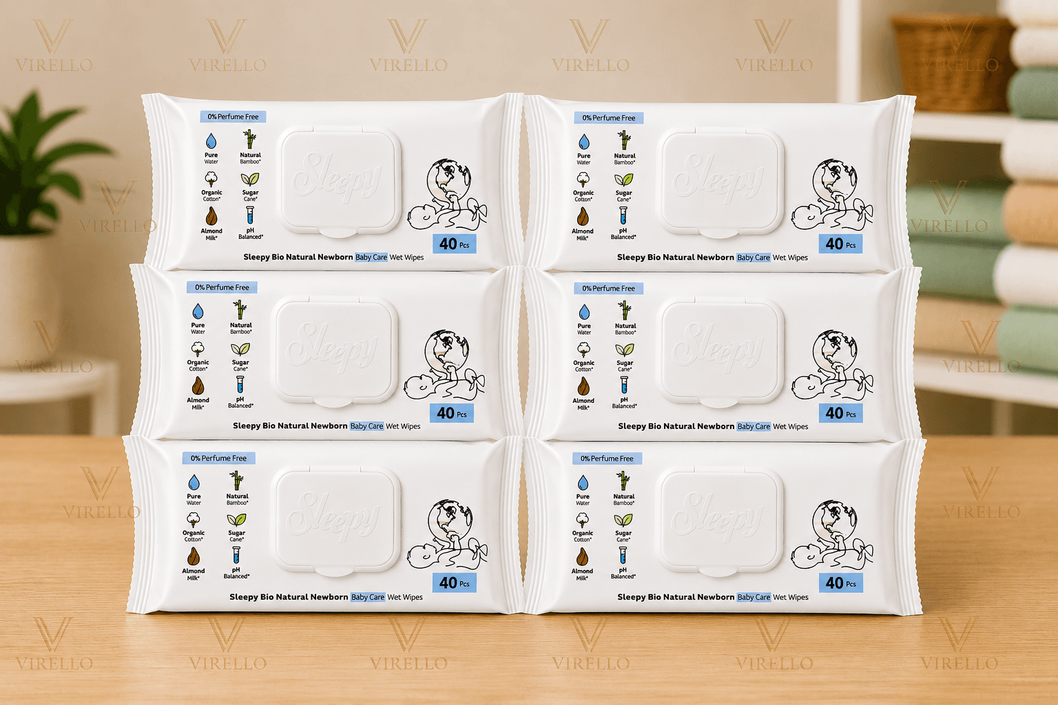 SLEEPY SERVETELE UMEDE BABY BIO NATURAL Pachet 6 x 40 buc