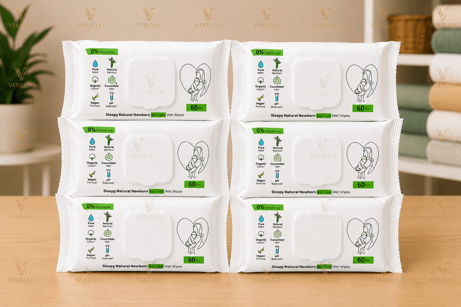 SLEEPY SERVETELE UMEDE BABY pachet 6x 60 BUC NATURAL