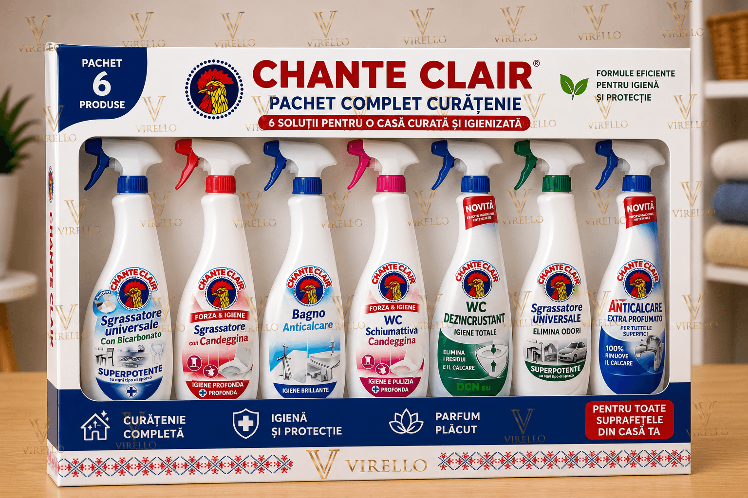 Set Chante Clair Curățenie Casă, 6 Produse, Degresant, Baie, WC și Anticalcar