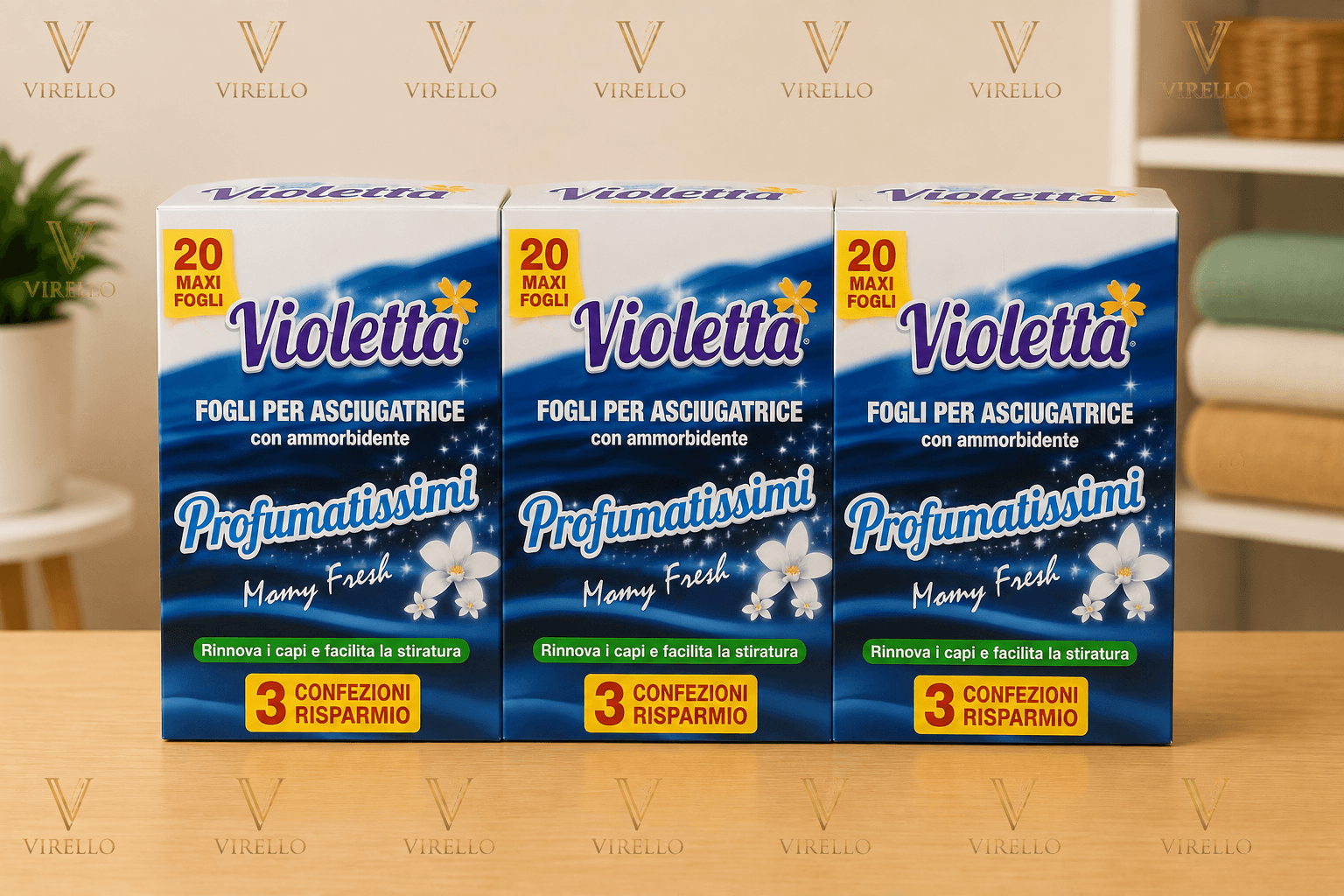 Pachet Violetta Profumatissimi Mamy Fresh – 3 x 20 Foi Parfumate pentru Uscător, 60 Foi în Total